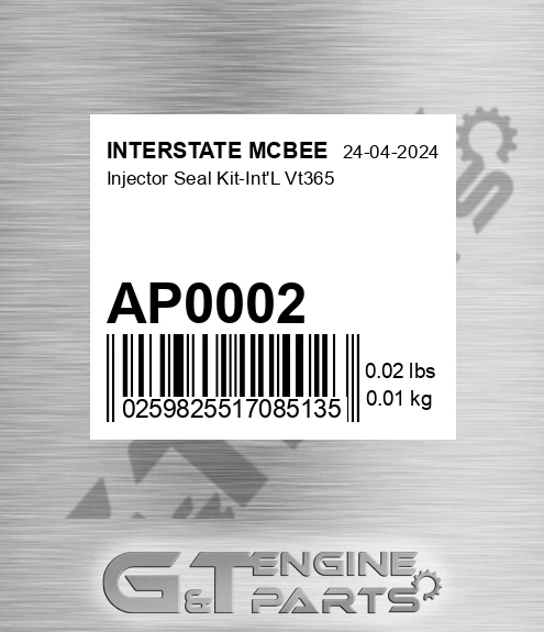 AP0002 Injector Seal Kit-int'l Vt365