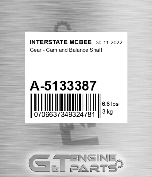 A-5133387 Gear - Cam And Balance Shaft for INTERSTATE MCBEE