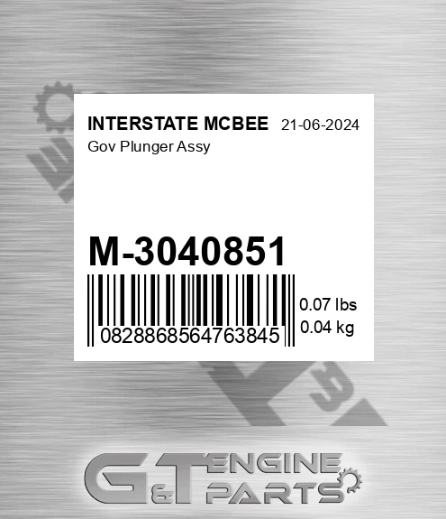 M-3040851 Gov Plunger Assy for INTERSTATE MCBEE