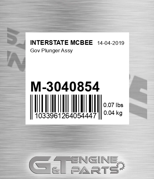 M-3040854 Gov Plunger Assy for INTERSTATE MCBEE