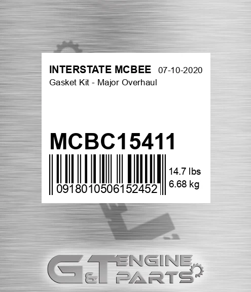 MCBC15411 Gasket Kit - Major Overhaul