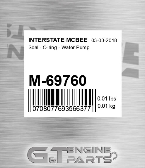 M-69760 Seal - O-ring - Water Pump