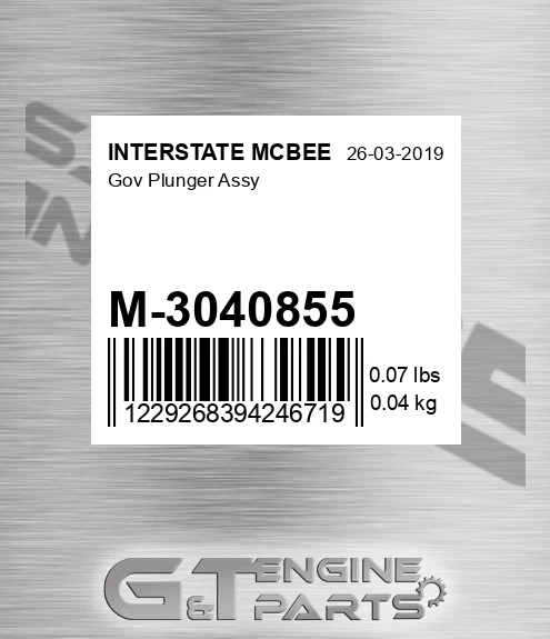 M-3040855 Gov Plunger Assy for INTERSTATE MCBEE