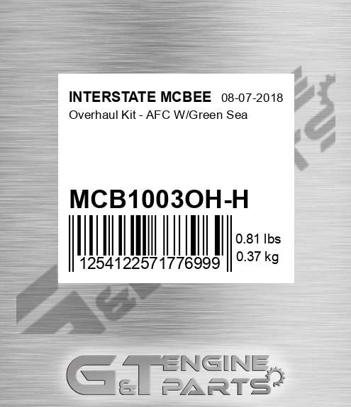 MCB1003OH-H Overhaul Kit - Afc W/green Sea for INTERSTATE MCBEE