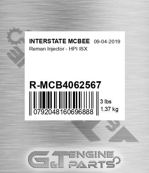 R-MCB4062567 Reman Injector - Hpi Isx