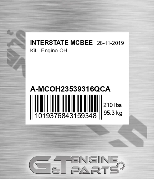 A-MCOH23539316QCA Kit - Engine Oh