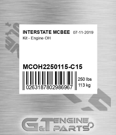 MCOH2250115-C15 Kit - Engine Oh for INTERSTATE MCBEE