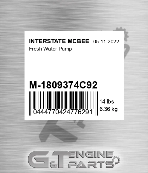 M-1809374C92 Fresh Water Pump for INTERSTATE MCBEE