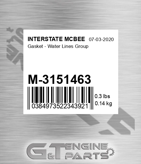 M-3151463 Gasket - Water Lines Group for INTERSTATE MCBEE