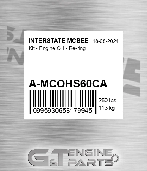 A-MCOHS60CA Kit - Engine Oh - Re-ring