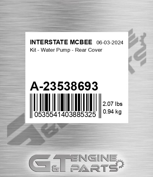 A-23538693 Kit - Water Pump - Rear Cover