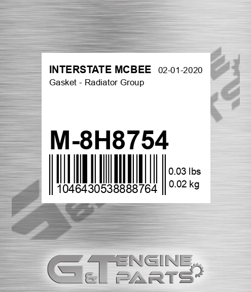M-8H8754 Gasket - Radiator Group for INTERSTATE MCBEE