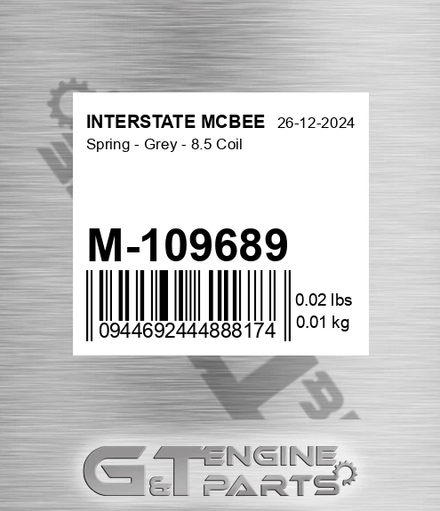 M-109689 Spring - Grey - 8.5 Coil for INTERSTATE MCBEE