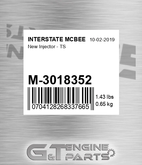 M-3018352 New Injector - Ts for INTERSTATE MCBEE