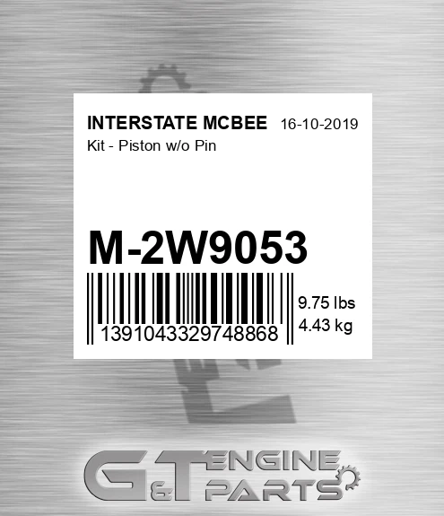 M-2W9053 Kit - Piston W/o Pin for INTERSTATE MCBEE