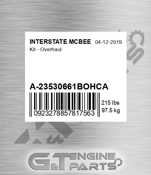 A-23530661BOHCA Kit - Overhaul for INTERSTATE MCBEE