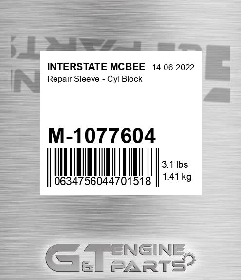 M-1077604 Repair Sleeve - Cyl Block for INTERSTATE MCBEE