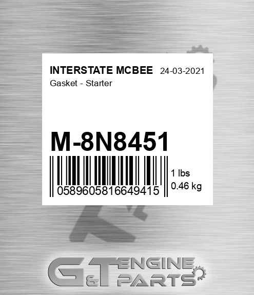 M-8N8451 Gasket - Starter for INTERSTATE MCBEE