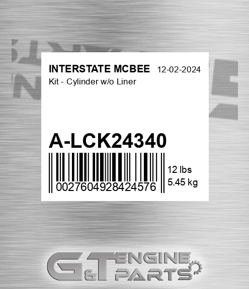A-LCK24340 Kit - Cylinder W/o Liner