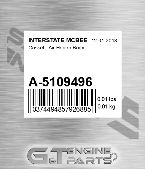 A-5109496 Gasket - Air Heater Body for INTERSTATE MCBEE