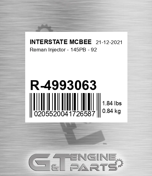 R-4993063 Reman Injector - 145pb - 92