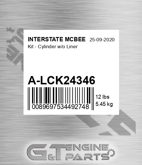A-LCK24346 Kit - Cylinder W/o Liner