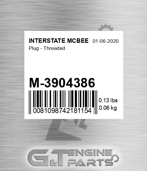 M-3904386 Plug - Threaded