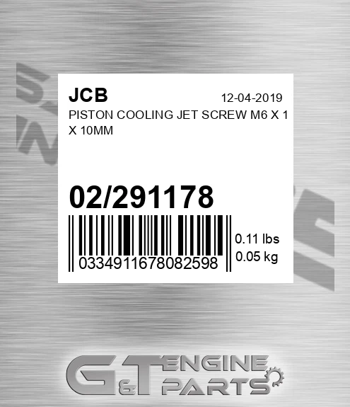 02/291178 Piston Cooling Jet Screw M6 X 1 X 10mm for JCB