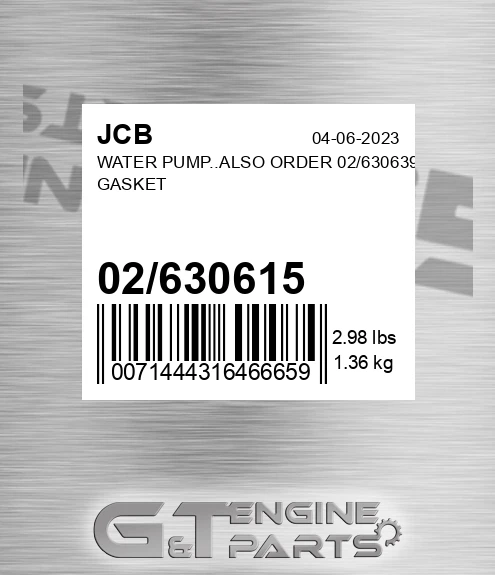 02/630615 Water Pump..also Order 02/630639 Gasket