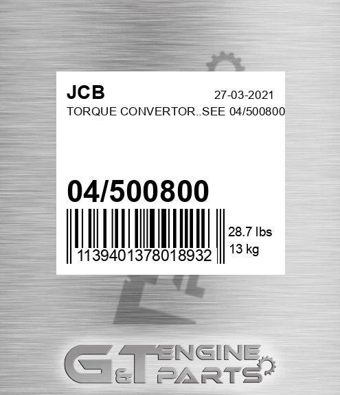 04/500800 Torque Convertor..see 04/500800r