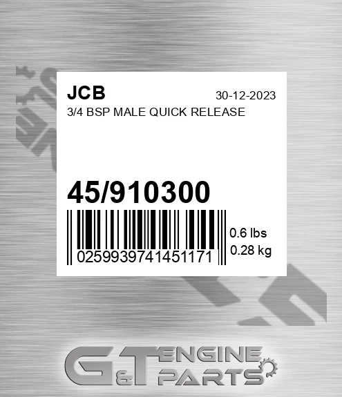 45/910300 3/4 Bsp Male Quick Release
