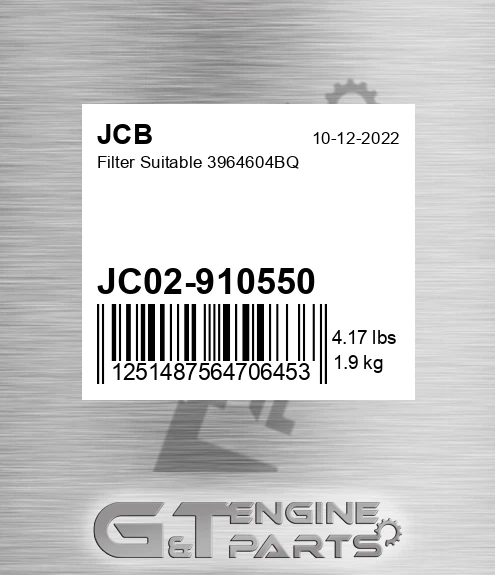 JC02-910550 Filter Suitable 3964604bq