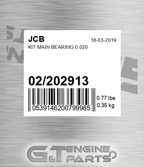 02/202913 Kit Main Bearing 0.020