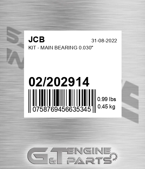 02/202914 Kit - Main Bearing 0.030"