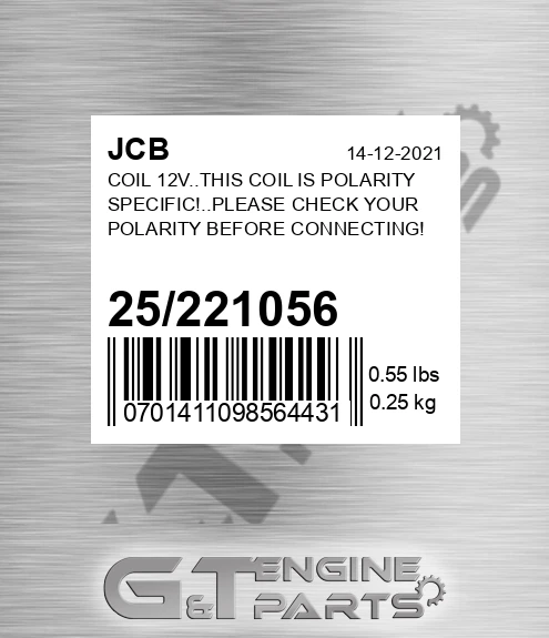 25/221056 Coil 12v..this Coil Is Polarity Specific!..please Check Your Polarity Before Connecting!