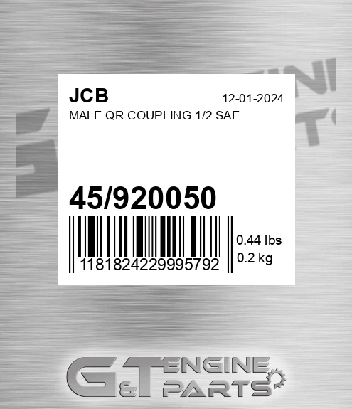 45/920050 Male Qr Coupling 1/2 Sae