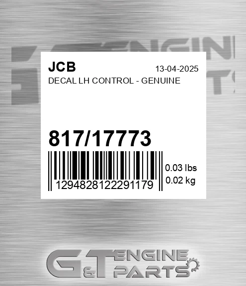 817/17773 Decal Lh Control - Genuine for JCB