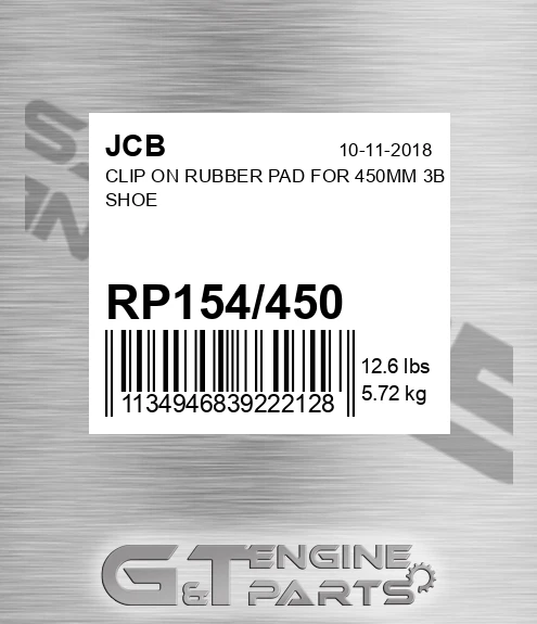 RP154/450 Clip On Rubber Pad For 450mm 3b Shoe