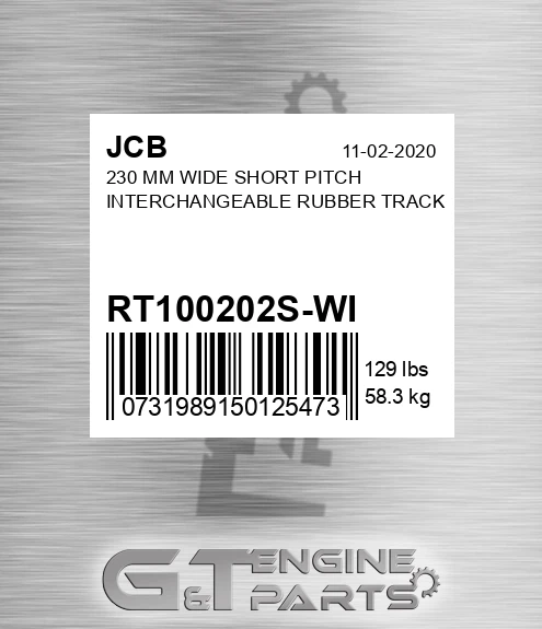 RT100202S-WI JCB 230 Mm Wide Short Pitch Interchangeable Rubber Track