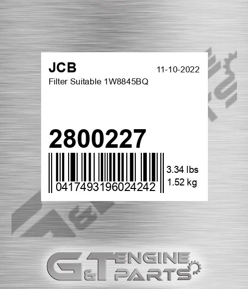 2800227 Filter Suitable 1w8845bq