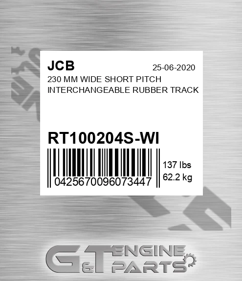 RT100204S-WI 230 Mm Wide Short Pitch Interchangeable Rubber Track