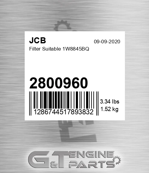 2800960 Filter Suitable 1w8845bq