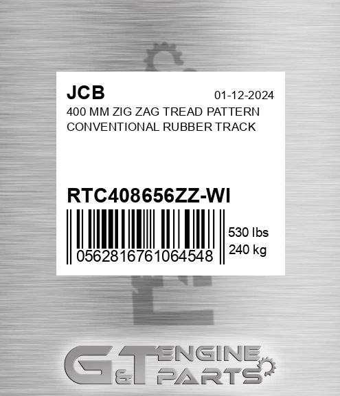 RTC408656ZZ-WI 400 Mm Zig Zag Tread Pattern Conventional Rubber Track