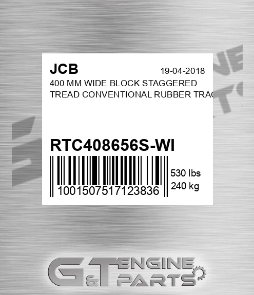 RTC408656S-WI 400 Mm Wide Block Staggered Tread Conventional Rubber Track