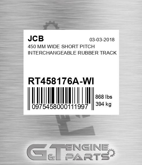RT458176A-WI JCB 450 Mm Wide Short Pitch Interchangeable Rubber Track