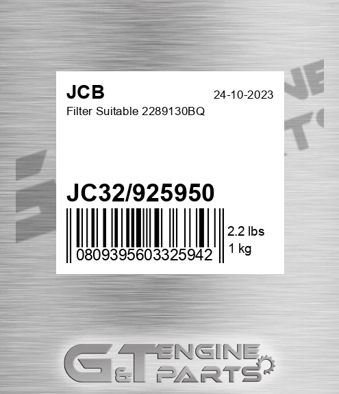 JC32925950 Filter Suitable 2289130bq for JCB