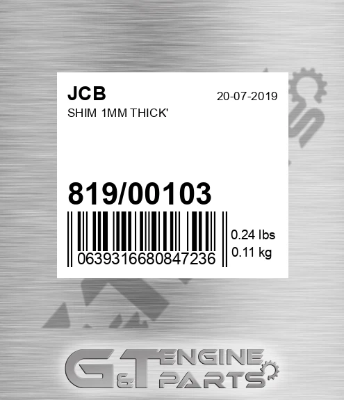 819/00103 Shim 1mm Thick'