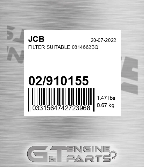 02/910155 Filter Suitable 0814662bq
