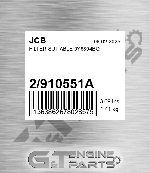 2910551A Filter Suitable 0814662bq for JCB