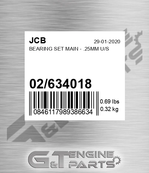 02/634018 Bearing Set Main - .25mm U/s